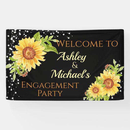 Floral Sunflower Engagement Party Celebration Spandoek (Horizontaal)