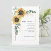 Floral Sunflower Eucalyptus Greenery Save The Date (Staand voorkant)