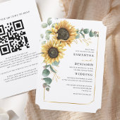 Floral Sunflower Eucalyptus QR Code Rustige bruilo Kaart