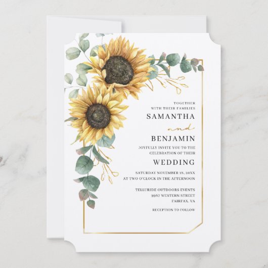 Floral Sunflower Eucalyptus Rustic Wedding Kaart (Voorkant)