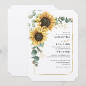 Floral Sunflower Eucalyptus Rustic Wedding Kaart (Voorkant / Achterkant)