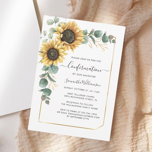 Floral Sunflower Eucalyptus Script Bevestiging Kaart