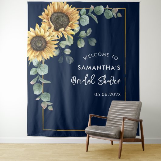 Floral Sunflower Eucalyptus Script Vrijgezellenfee Wandkleed (In situ)