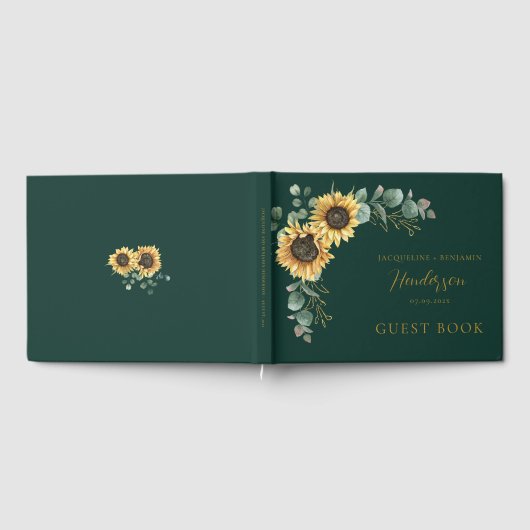 Floral Sunflower Eucalyptus Script Weddenschap Gastenboek (Volledig)