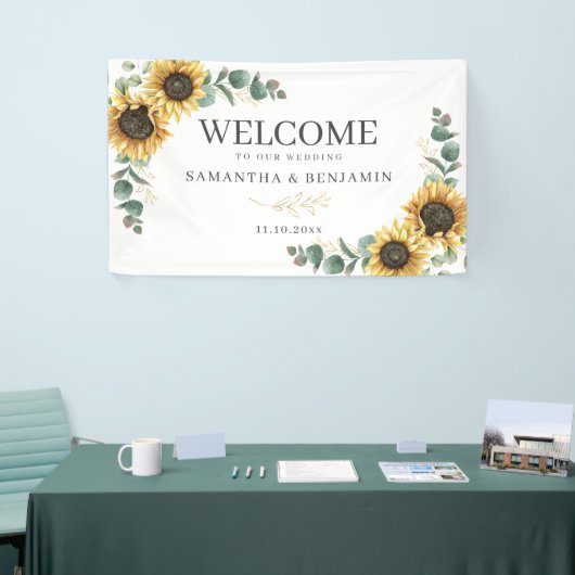 Floral Sunflower Eucalyptus Script Weduwschap Welk Spandoek (Beurs)