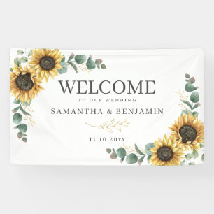 Floral Sunflower Eucalyptus Script Weduwschap Welk Spandoek