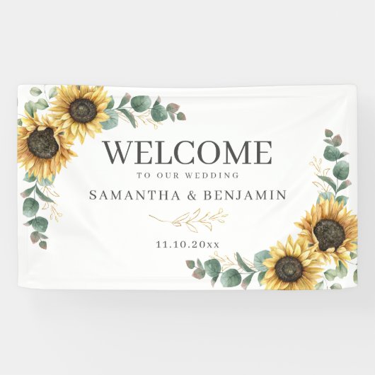 Floral Sunflower Eucalyptus Script Weduwschap Welk Spandoek (Horizontaal)