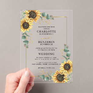Floral Sunflower Eucalyptus Weddenschap Acryl Uitnodigingen