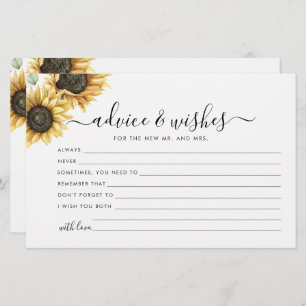 Floral Sunflower Eucalyptus Wedding Advice Kaart