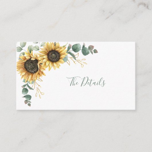 Floral Sunflower Eucalyptus Wedding Enclosure Kaar Informatiekaartje (Voorkant)