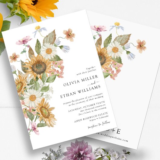 Floral Sunflower Wedding Kaart