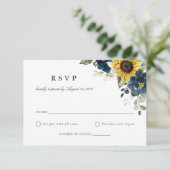 Floral Sunflowers Marine Blue Wedding Carte RSVP (Debout devant)