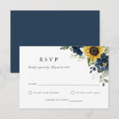 Floral Sunflowers Marine Blue Wedding Carte RSVP (Devant / Derrière)