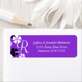 Floral sur Nom pourpre et Monogramme Étiquette de  (En situation)