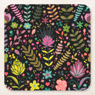 Floral Surface Patroon - Stijlvol bloembehangpapie Vierkante Kartonnen Onderzetter