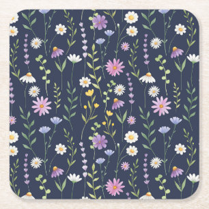 Floral Surface Pattern-Mode Spring Flowers Vierkante Kartonnen Onderzetter