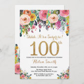 Floral Surprise 100e anniversaire Invitation Gold (Devant / Derrière)