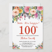 Floral Surprise 100e Anniversaire Invitation Rouge (Devant)
