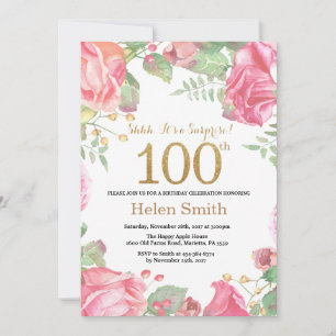 Floral Surprise 100ste verjaardag Gouden Glitter Kaart