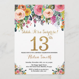 Floral Surprise 13e verjaardag uitnodiging goud