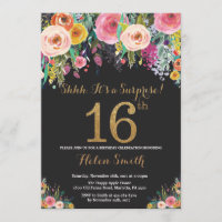 Floral Surprise 16e anniversaire Invitation Or