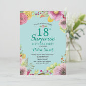 Floral Surprise 18e anniversaire Invitation Turquo (Debout devant)