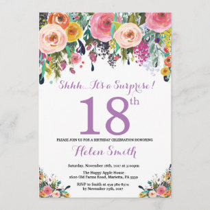Floral Surprise 18e anniversaire Invitation violet