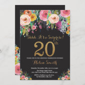 Floral Surprise 20e anniversaire Invitation Gold (Devant / Derrière)