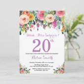 Floral Surprise 20e anniversaire Invitation violet (Debout devant)