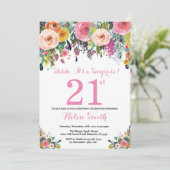 Floral Surprise 21e anniversaire Invitation rose (Debout devant)