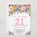 Floral Surprise 21e anniversaire Invitation rose<br><div class="desc">Floral Surprise 21e Invitation d'anniversaire pour les femmes. Fleur florale aquarelle. Rose, Jaune, Orange, Fleur Violette. Anniversaire adulte. 30ème 40ème 50ème 60ème 70ème 80ème 90ème 100ème 13ème 15ème 16ème 18ème 20ème 21ème N'importe quel âge. Pour plus de personnalisation, cliquez sur le bouton "Customiser" et utilisez notre outil de conception pour...</div>