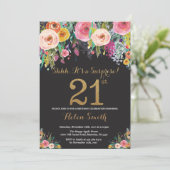 Floral Surprise 21e verjaardag uitnodiging goud (Staand voorkant)