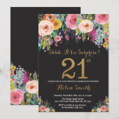 Floral Surprise 21e verjaardag uitnodiging goud (Voorkant / Achterkant)