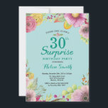 Floral Surprise 30e anniversaire Invitation Turquo<br><div class="desc">Floral Surprise 30e anniversaire Invitation pour les femmes. Floral aquarelle,  Arrière - plan turquoise Turquoise Aqua.
Pour plus de personnalisation,  cliquez sur le bouton "Customiser" et utilisez notre outil de conception pour modifier ce modèle.</div>