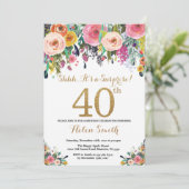 Floral Surprise 40e anniversaire Invitation Or (Debout devant)