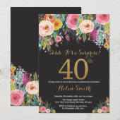 Floral Surprise 40e anniversaire Invitation Or (Devant / Derrière)