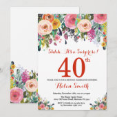 Floral Surprise 40e Anniversaire Invitation Rouge (Devant / Derrière)