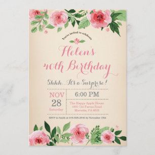 Floral Surprise 40th Birthday Invitation roze Kaart