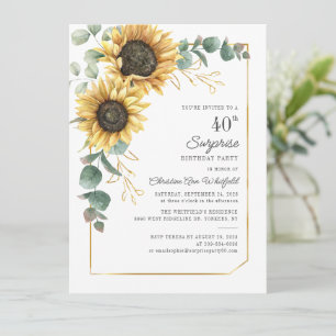 Floral Surprise 40th Birthday Sunflower Eucalyptus Kaart