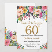 Floral Surprise 60e anniversaire Invitation Gold (Devant / Derrière)