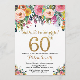Floral Surprise 60e anniversaire Invitation Gold