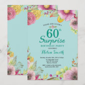 Floral Surprise 60e anniversaire Invitation Turquo (Devant / Derrière)