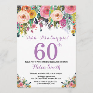 Floral Surprise 60e Anniversaire Invitation Violet