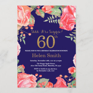 Floral Surprise 60th Birthday Gold Glitter Blue Kaart