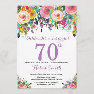 Floral Surprise 70e Anniversaire Invitation Violet
