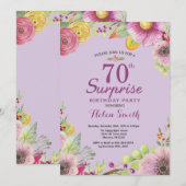 Floral Surprise 70e Anniversaire Invitation Violet (Devant / Derrière)