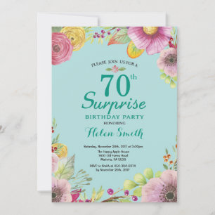 Floral Surprise 70th Birthday Blauwgroen Kaart