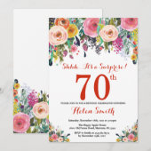 Floral Surprise 70th Birthday Invitation Red Kaart (Voorkant / Achterkant)
