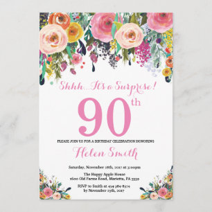 Floral Surprise 90e anniversaire Invitation rose