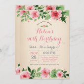 Floral Surprise 90e anniversaire Invitation rose (Devant / Derrière)